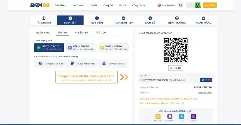 Nạp tiền BOM88 cho người mới